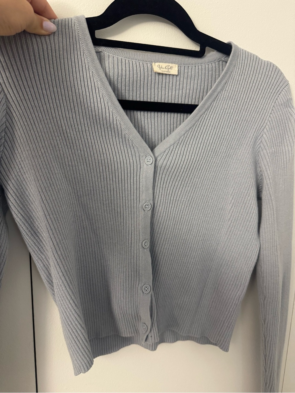 John Galt Ribbed Button-Front V-Neck Cardigan - Light Blue